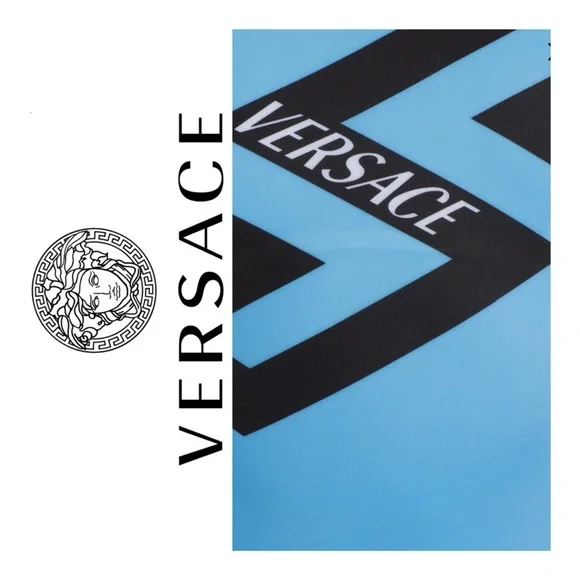 NWOT VERSACE GRECA LOGO ONE SHOULDER ONE-PIECE SWIMSUIT IN GNAWED BLUE - Picture 7 of 11